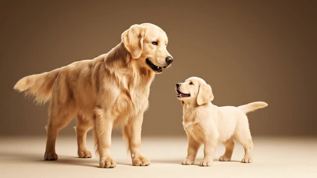 Golden Retriever Adult and Puppy Standing Together