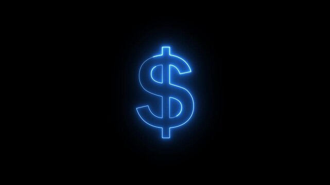 $ dolar Glowing neon line Letter Icon animation on a black background.