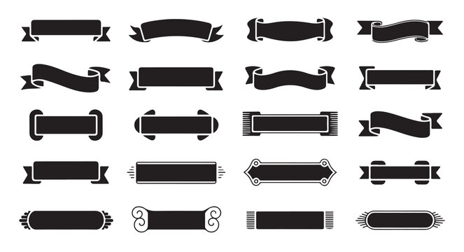 Set of decorative ribbon banners and geometric frames for text boxes and labels design.