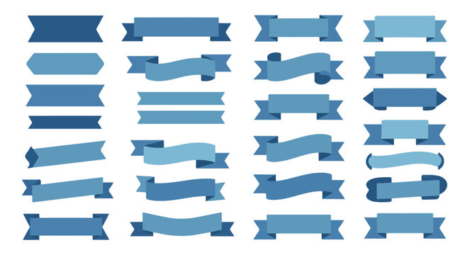 Blue ribbon collection for corporate design elements and web interface layout decorations.
