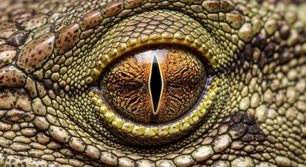 Fototapeta premium Extreme Close-up of a Crocodile Eye with Detailed Scales and Vertical Slit Pupil