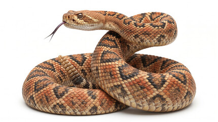 Obraz premium Coiled rattlesnake with patterned scales and forked tongue out on generated using ai