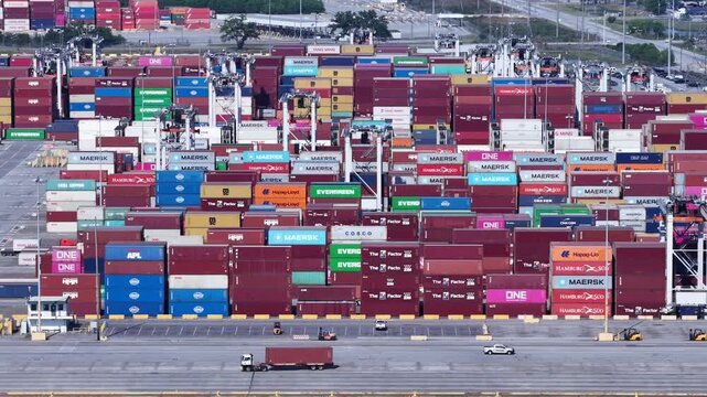 Busy Savannah Georgia Ports Authority Docks With Shipping Containers and Workers