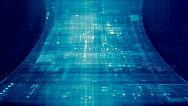 Futuristic screen display matrix, hi-tech digital data telemetry with encrypted numbers, display dynamic background for computer desktop screen display format
