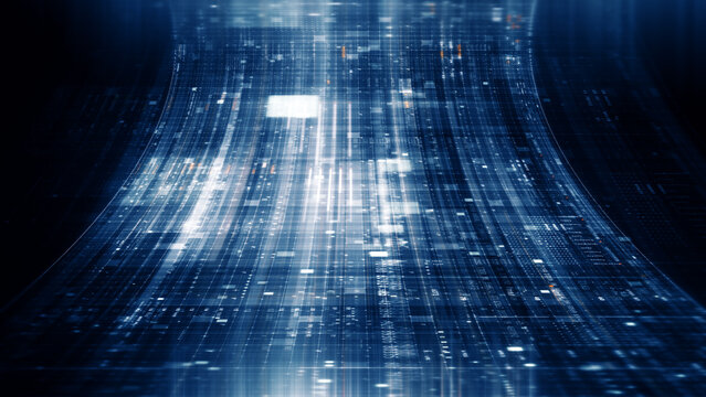 Futuristic screen display matrix, hi-tech digital data telemetry with encrypted numbers, display dynamic background for computer desktop screen display format