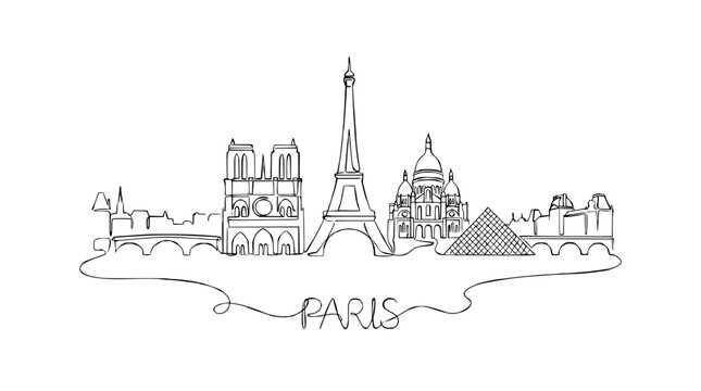 Paris Skyline Silhouette: Iconic Landmarks in a Single Line Drawing