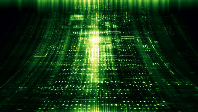 Futuristic screen display matrix, hi-tech digital data telemetry with encrypted numbers, display dynamic background for computer desktop screen display format