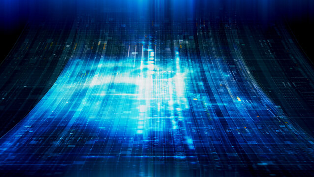 Futuristic screen display matrix, hi-tech digital data telemetry with encrypted numbers, display dynamic background for computer desktop screen display format