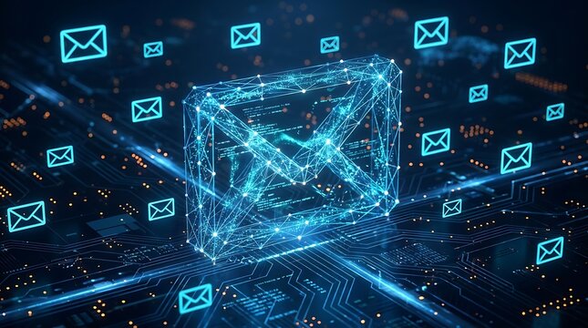 Pesan Email Digital Abstrak, Jaringan Komunikasi Global Teknologi Tinggi dengan Konsep Digitalisasi dan Konektivitas Modern