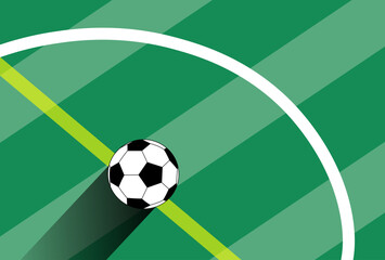 Obraz premium Soccer Ball on Green Football Field Background – Minimal Sports Illustration with Long Shadow