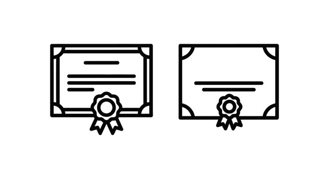 Diploma and certificate icon set with line art certificate achievement graduation education academic accomplishment recognition document official qualification knowledge completion