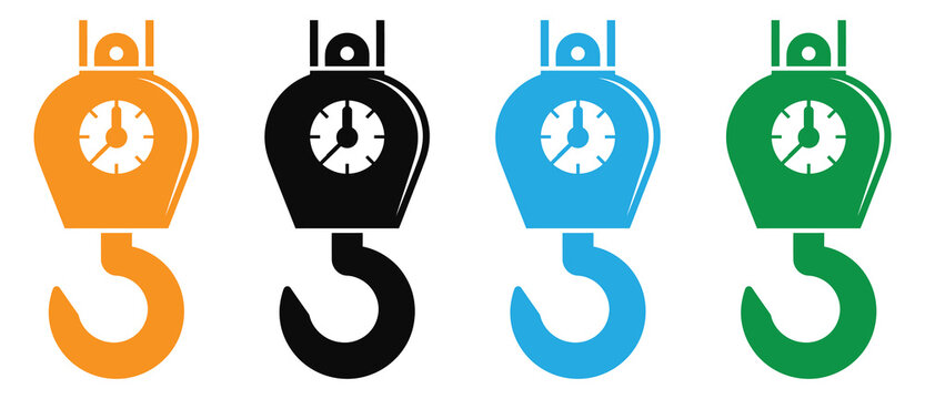 Green crane hook icons with clock faces in various shades vector illustration