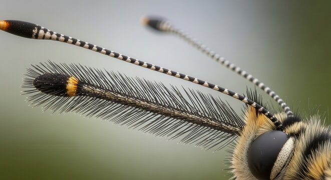 Extreme Macro Shot of a Butterfly Head Showing Detailed Striped Antennae and Compound Eye