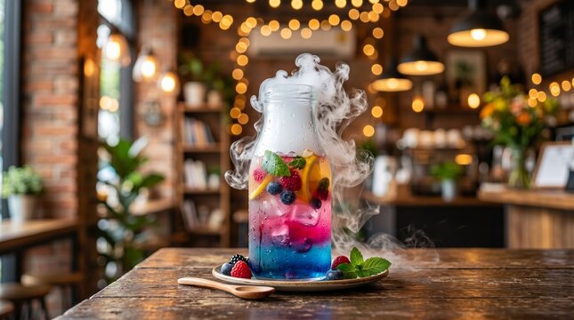 Strawberry Lychee Sparkling Soda with Fresh Mint Leaves and Ice, Trendy Pink Cafe Beverage Featuring Fruity Flavors and Refreshing Bubbles for Modern Lifestyle Drinks