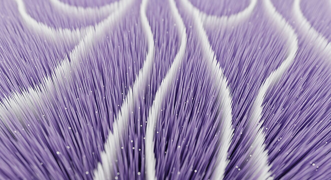 Microscopic view of soft purple and white filaments creating an organic topographic pattern with shallow depth of field for a futuristic and elegant background design