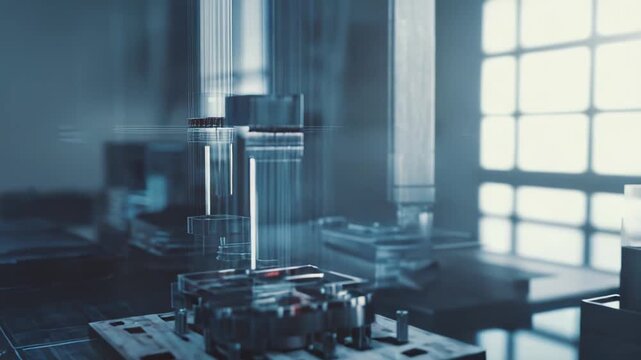 Complex digital microchip structures are glowing blue, representing advanced processing capabilities and artificial intelligence in a futuristic conceptual computing environment