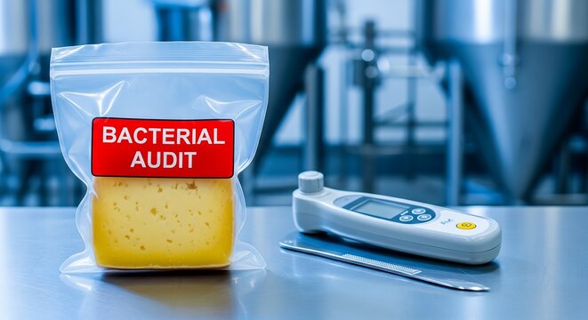Bacterial audit lab test kit on table with microscope in laboratory