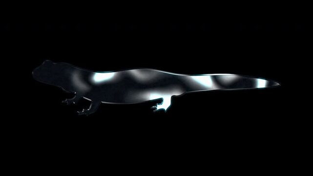 Silver metallic salamander silhouette. Alpha channel. Seamless loop video