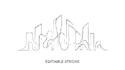 Obraz premium Abstract Cityscape Outline Drawing, Minimalist Urban Skyline, Editable Stroke