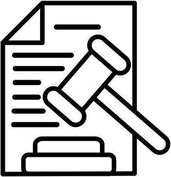 Legal Contract Document with Judge Gavel Line Icon