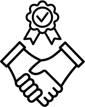 Trusted Business Partnership Handshake Line Icon with Quality Guarantee Badge