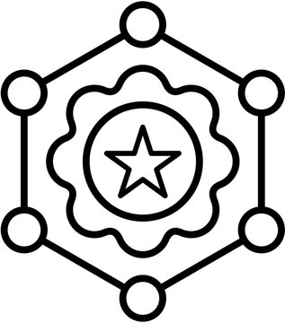 Premium Quality Badge Line Icon with Hexagon Network Frame Vector Illustration