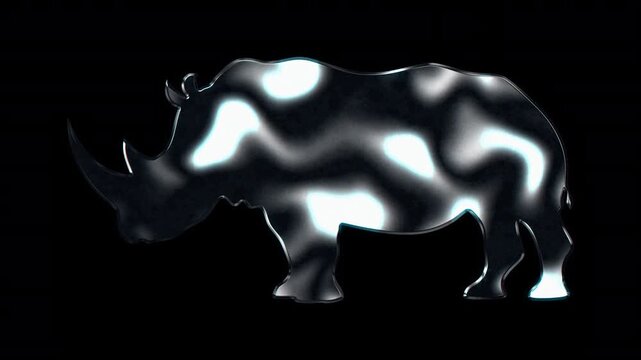 Silver metallic rhinoceros silhouette. Alpha channel. Seamless loop video