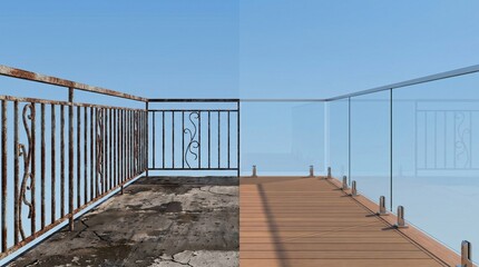 Naklejka premium Balcony Renovation Before and After with Modern Design
