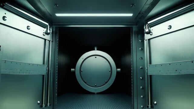 Imposing metal vault door providing ultimate security for important assets, symbolizing protection, financial safety, and the secure storage of precious items within a controlled environment