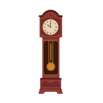 Antique clock with pendulum isolated on white background. Vector stock