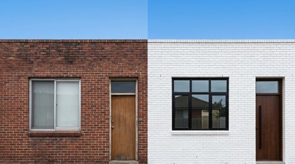 Obraz premium House Exterior Renovation Before After Transformation with Painted White Bricks