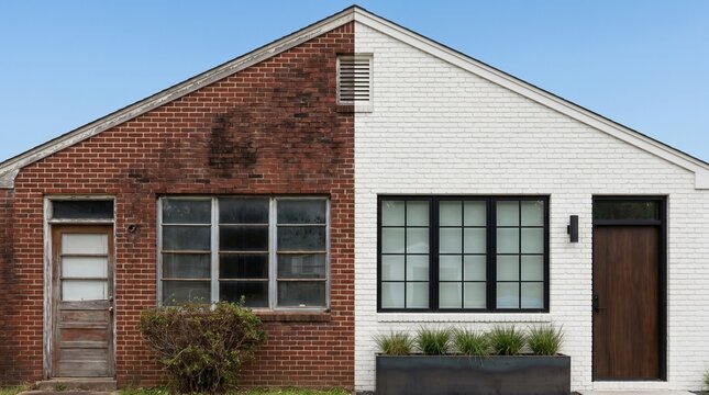 Before and After Home Renovation with Modern and Old Exterior Design