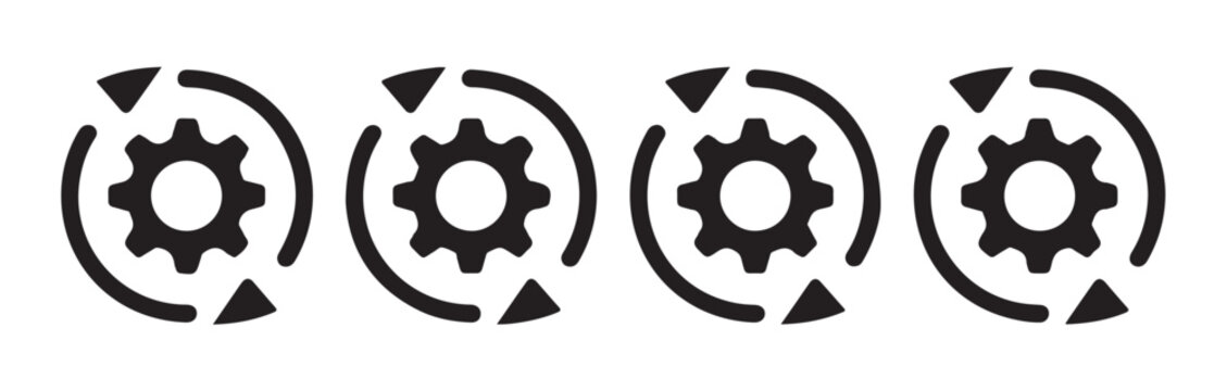 Cycle and process repeat icons featuring gear symbols with rotating arrows for websites.