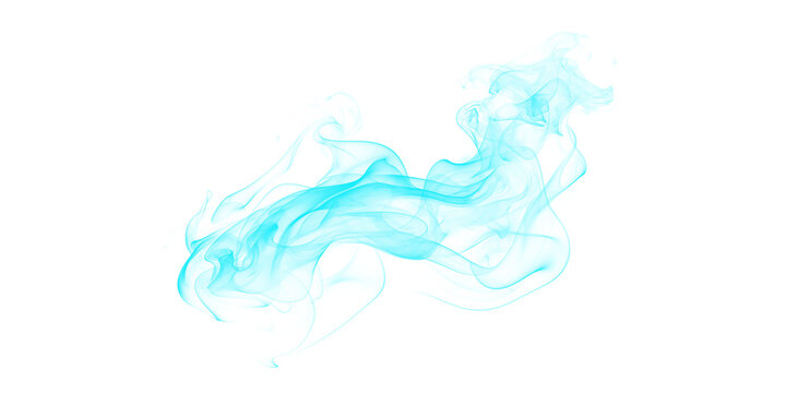 Teal smoke wisps abstract digital art background with blue turquoise vapor swirl motion graphic isolated on black colors