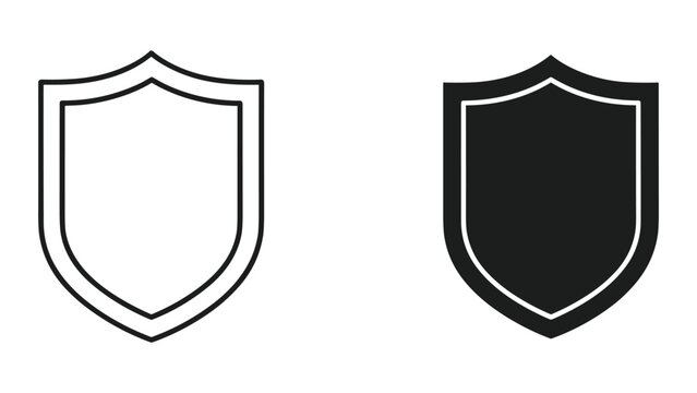 Two shield icons in black and white on isolated white background for protection and security concepts