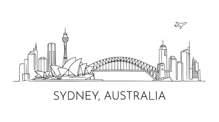 Obraz premium Sydney Australia Skyline Line Art - Opera House, Harbour Bridge, Cityscape