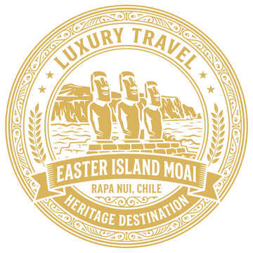 Easter Island Moai luxury travel stamp vector illustration emblem