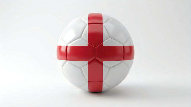 Soccer ball featuring red cross of saint george representing england flag on white background realistic 3d rendering of professional athletic equipment for international football match.