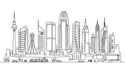 Obraz premium Modern City Skyline Outline Drawing - Continuous Line Art
