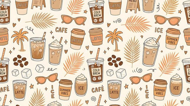 Cozy Coffee Cafe Objects Seamless Pattern