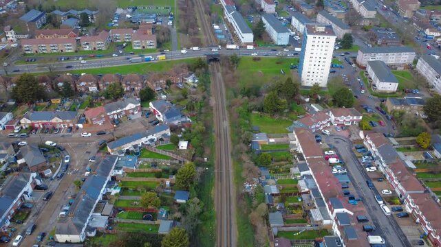 Aerial video of a train track