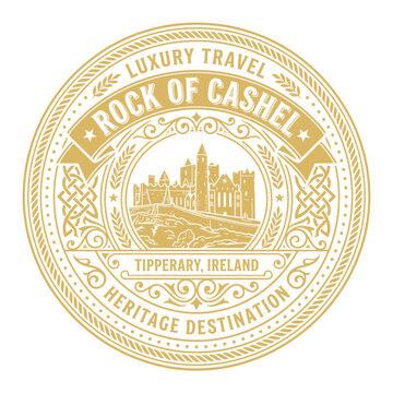 Rock of Cashel Ireland luxury travel emblem vector illustration