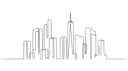 Fototapeta premium Minimalist One Line Drawing of a City Skyline, Modern Architecture, Urban Landscape