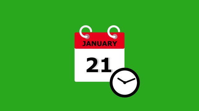 January 21 Animated Calendar Reminder with Time Tracking Clock Icon