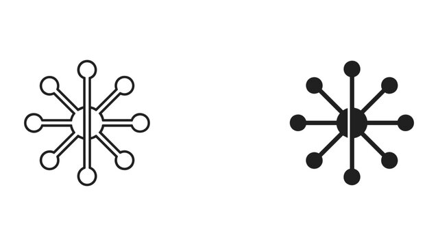 Two black and white molecular structure icons with connected nodes and lines isolated on white background