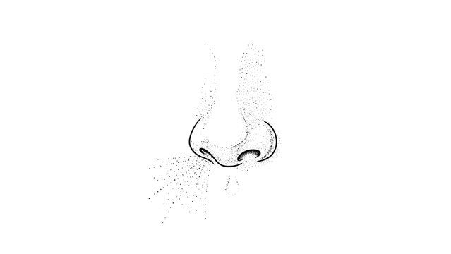 Black and white illustration of a nose with a nose ring and snot