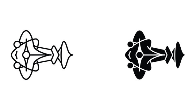 Two black and white abstract designs on a pure white background