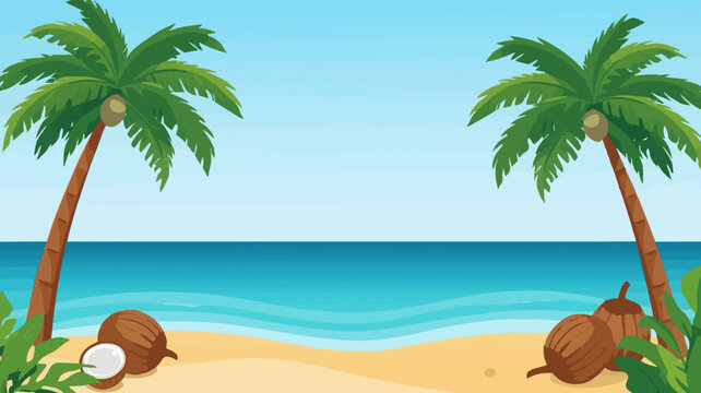 Template vector  coconut trees  cartoon  element for summer edition banner with flat design