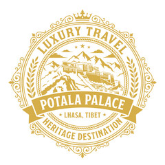 Fototapeta premium Potala Palace luxury travel gold emblem vector illustration design