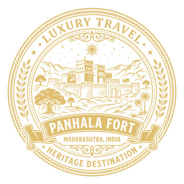 Luxury travel emblem featuring Panhala Fort in Maharashtra India vector